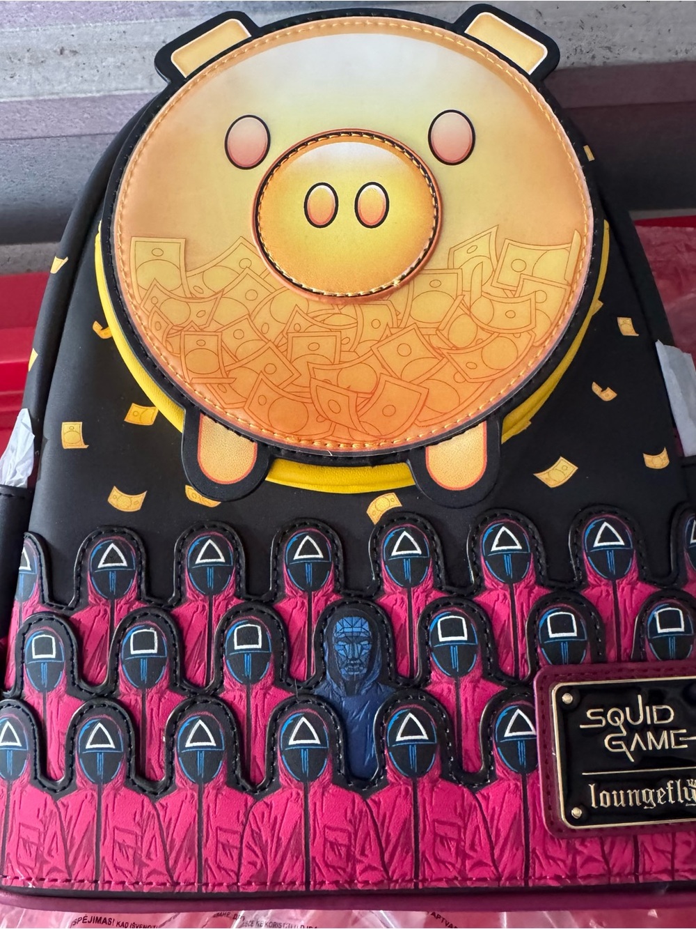 Loungefly Squid Game Pig Coin Backpack - Yellow, Pink, Black